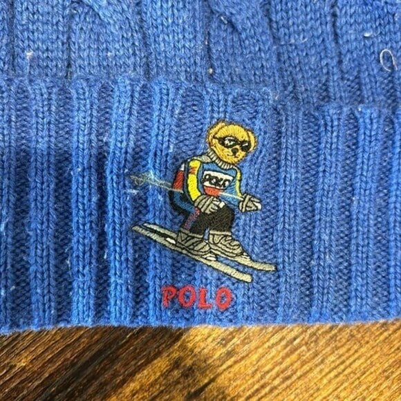 Polo Ralph LAuren BEAR skiing wool blend beanie hat  vintage men women - Picture 6 of 6